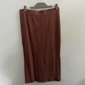 Knit midi pencil skirt dusty rose/brown